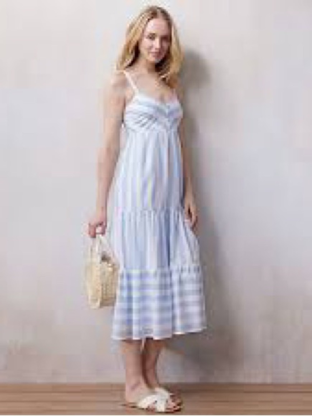 LC Lauren Conrad Light Blue & White Striped Smocked Midi Sundress Dress